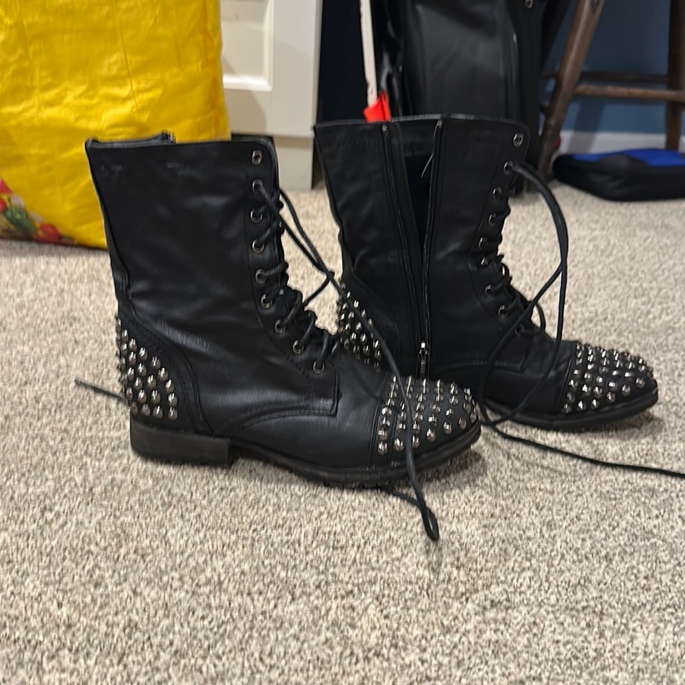 Black studded faux leather boots